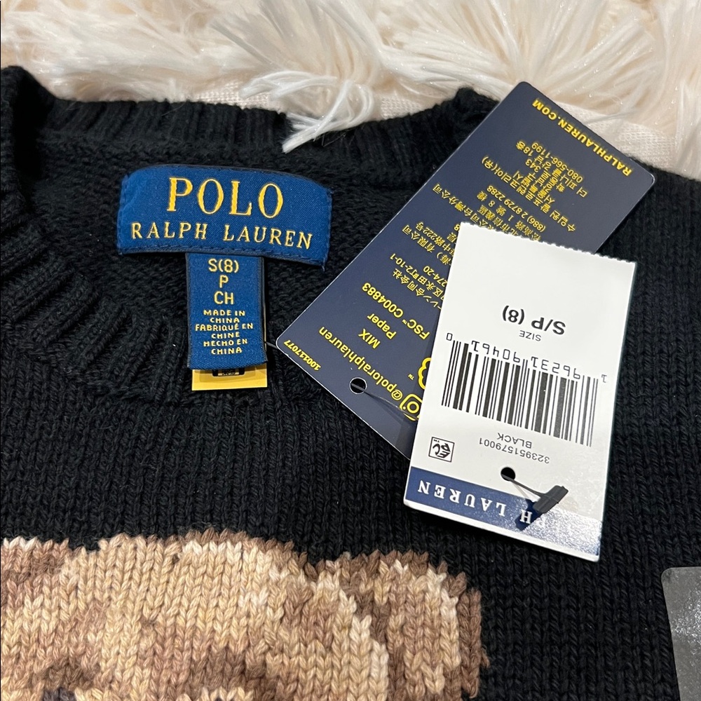 🎉Host Pick 2x🎉Polo Ralph Lauren Boys Black Polo Bear Sweater - Size S (8) - Picture 10 of 12